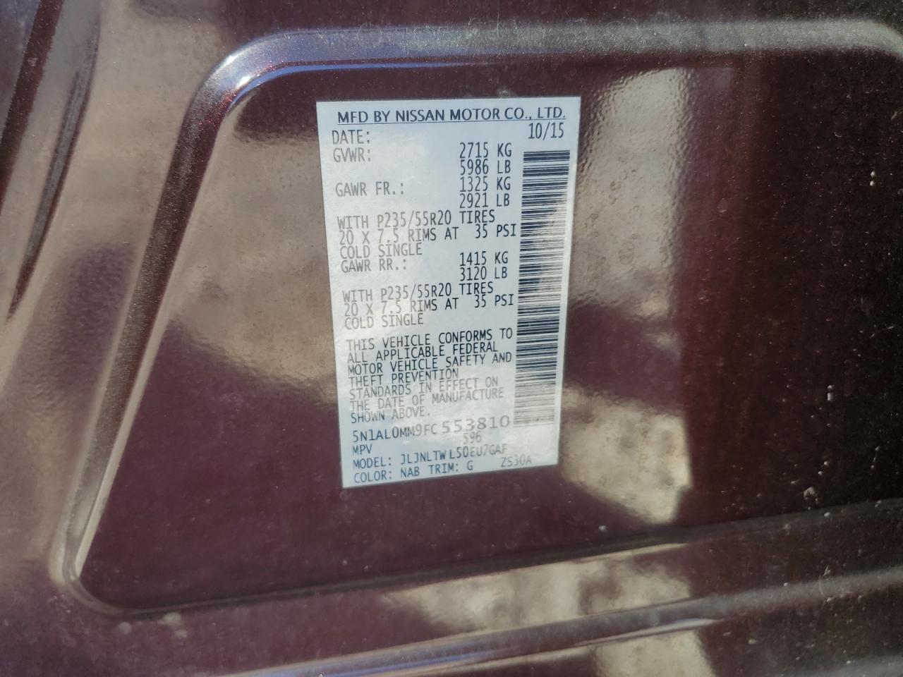 2015 Infiniti Qx60 VIN: 5N1AL0MM9FC553810 Lot: 82476375