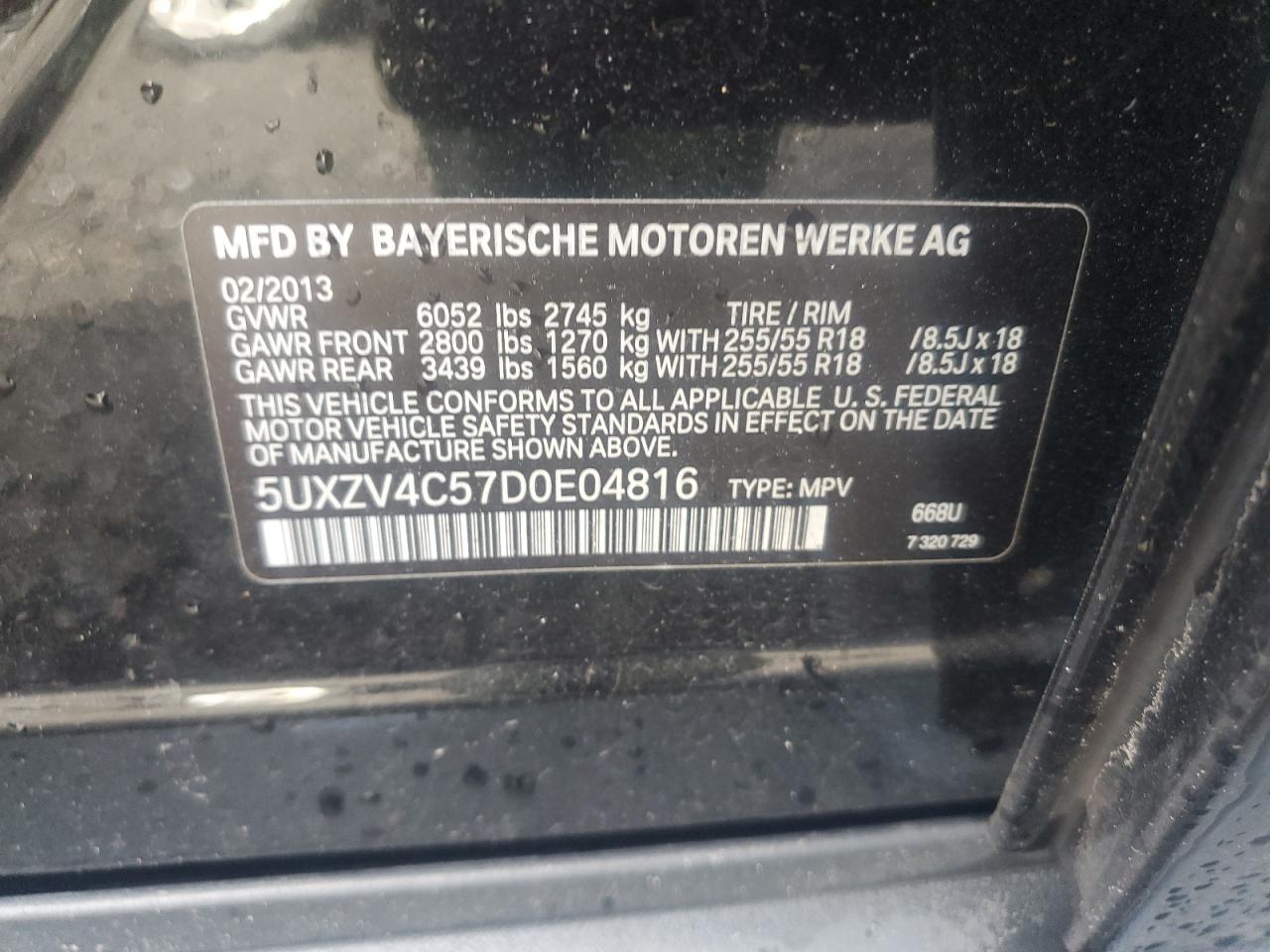 2013 BMW X5 xDrive35I VIN: 5UXZV4C57D0E04816 Lot: 85689595