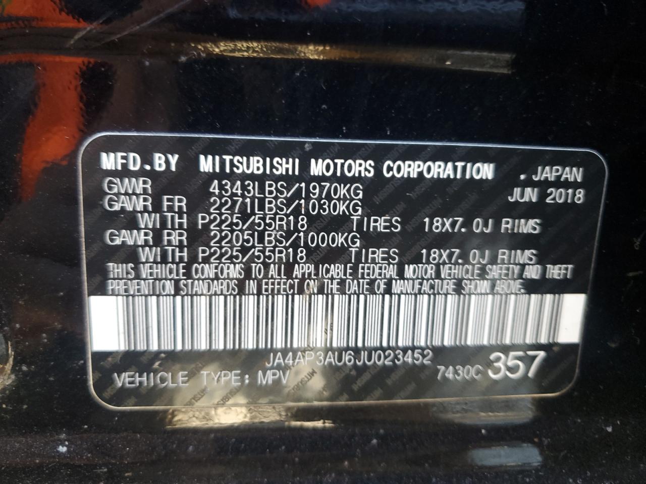 2018 Mitsubishi Outlander Sport Es VIN: JA4AP3AU6JU023452 Lot: 87226785