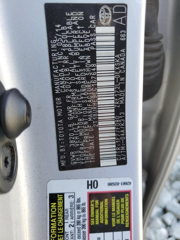 2014 Toyota Corolla L VIN: 2T1BURHE9EC167648 Lot: 84815555