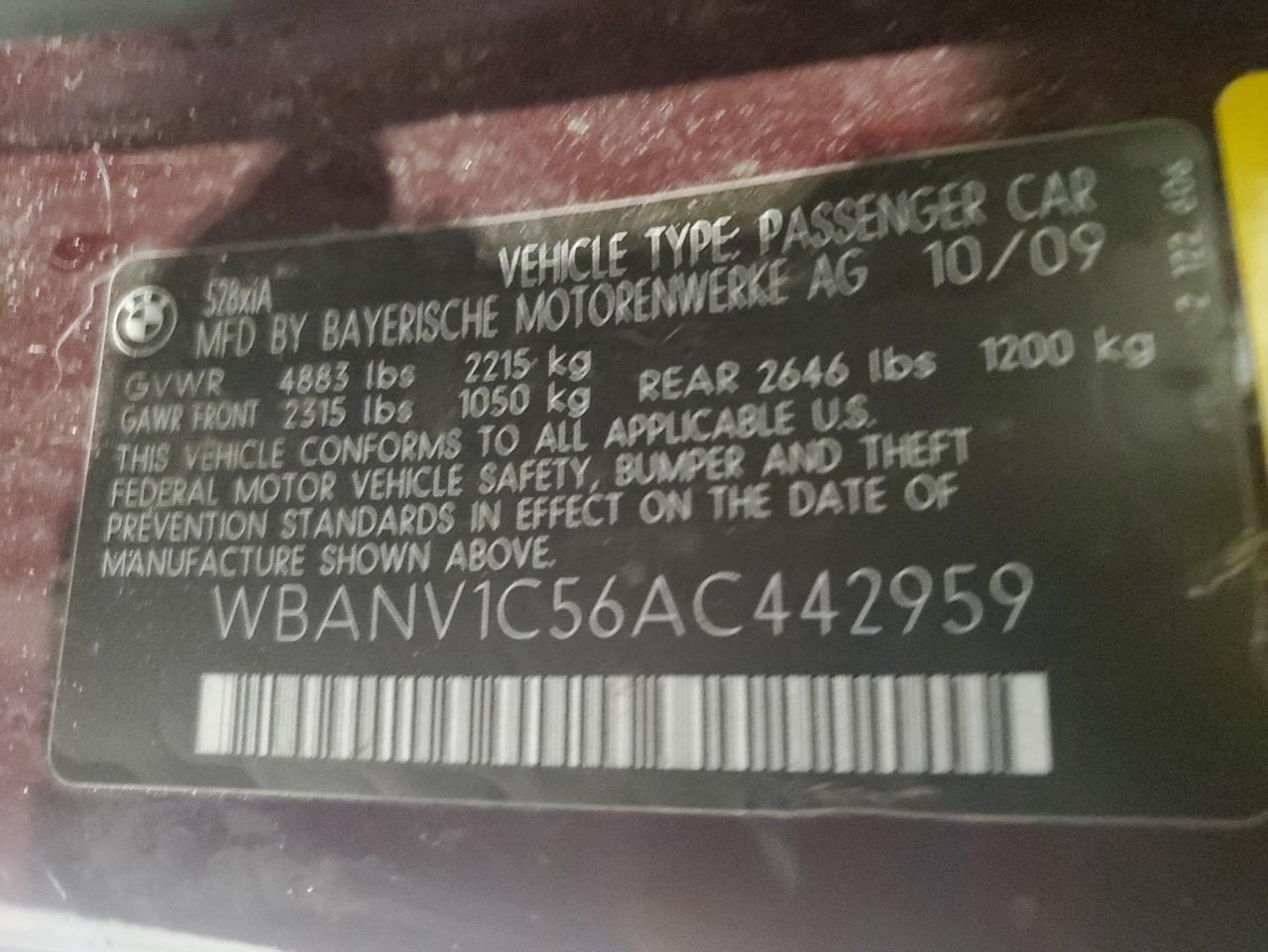 2010 BMW 528 Xi VIN: WBANV1C56AC442959 Lot: 86067795