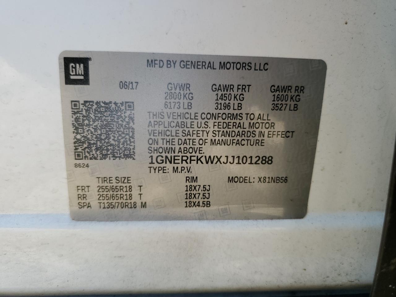 2018 Chevrolet Traverse Ls VIN: 1GNERFKWXJJ101288 Lot: 81676675