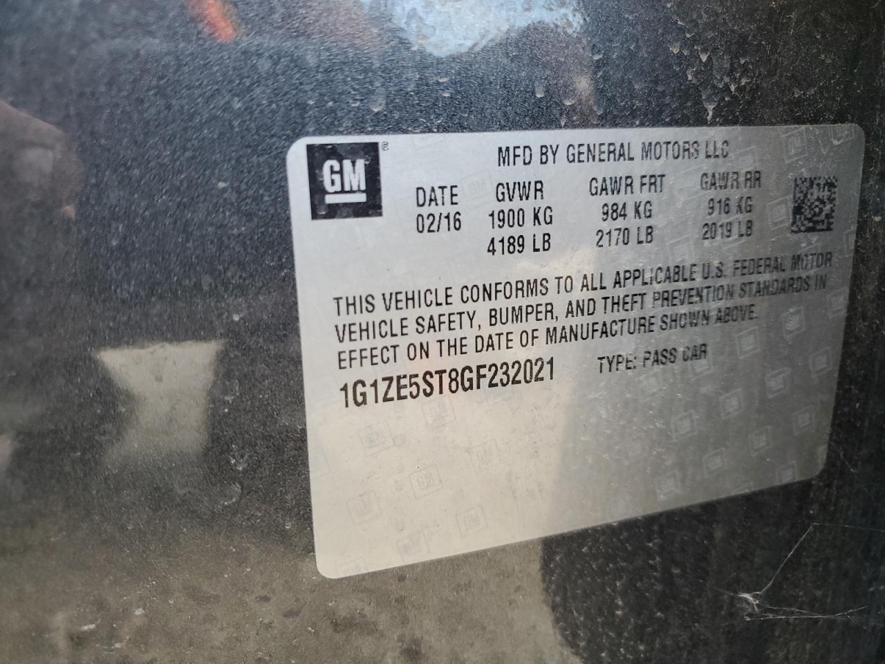 2016 Chevrolet Malibu Lt VIN: 1G1ZE5ST8GF232021 Lot: 86217095
