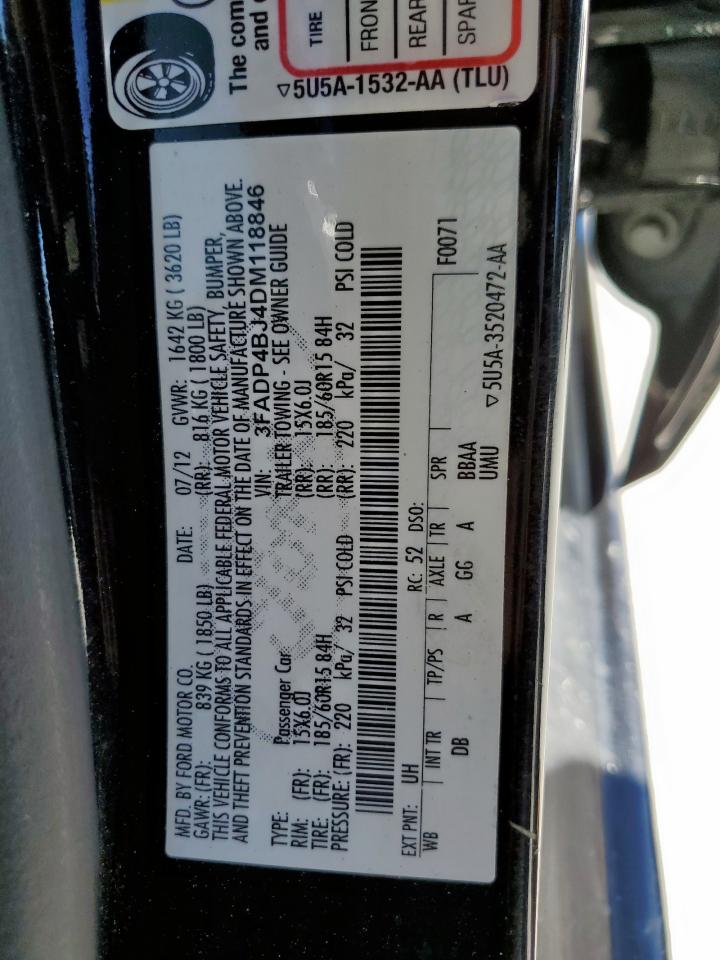 2013 Ford Fiesta Se VIN: 3FADP4BJ4DM118846 Lot: 90481305