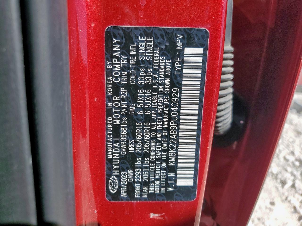 2023 Hyundai Kona Se VIN: KM8K22AB9PU040929 Lot: 90282145