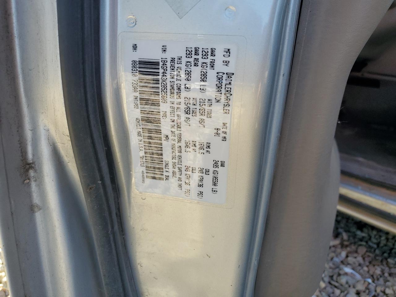 2002 Dodge Grand Caravan Sport VIN: 1B4GP443X2B525609 Lot: 82737265