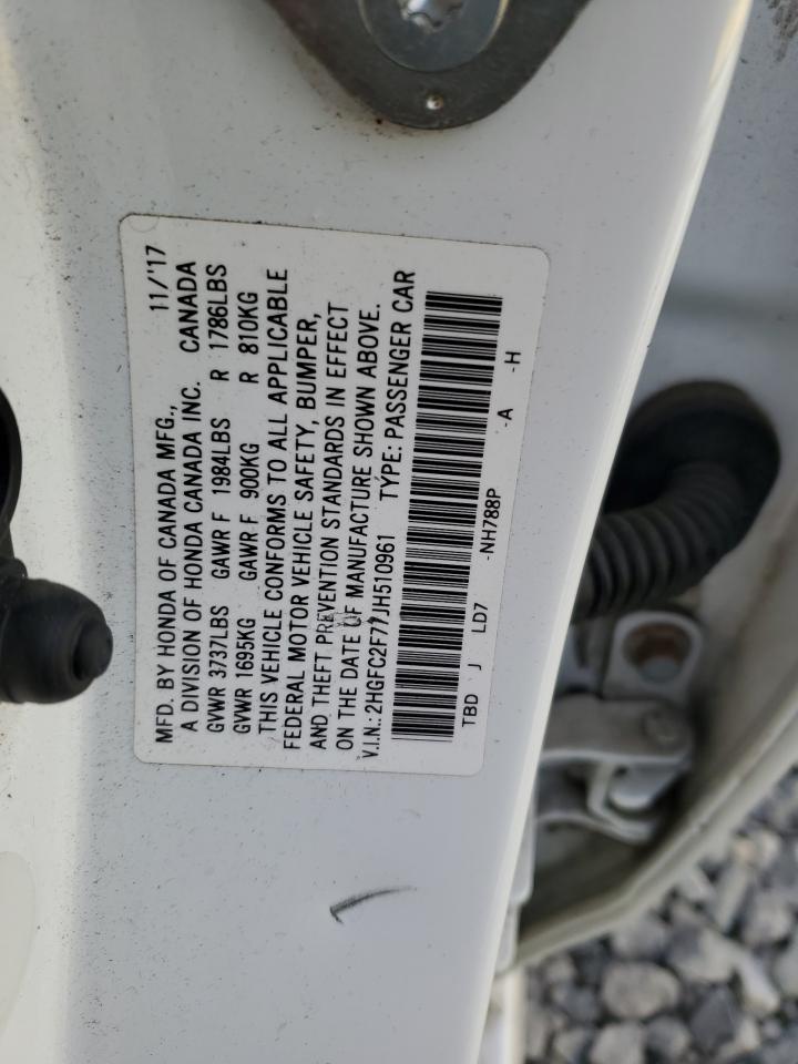 2018 Honda Civic Ex VIN: 2HGFC2F77JH510961 Lot: 85264995