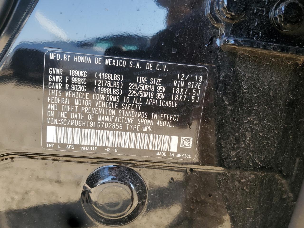 2020 Honda Hr-V Sport VIN: 3CZRU6H19LG702856 Lot: 84549465