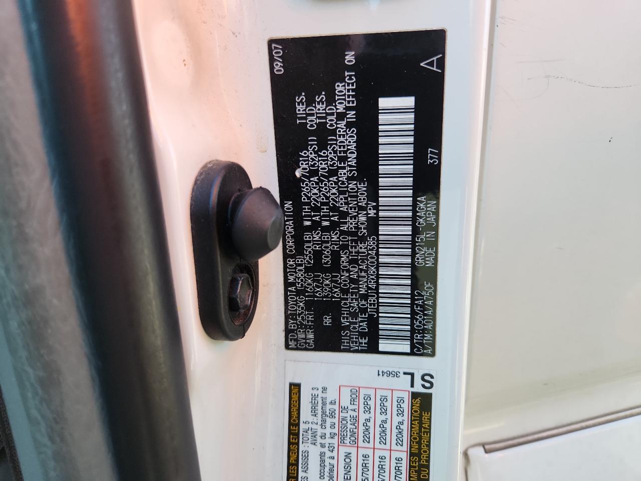 2008 Toyota 4Runner Sr5 VIN: JTEBU14RX8K004385 Lot: 82217505