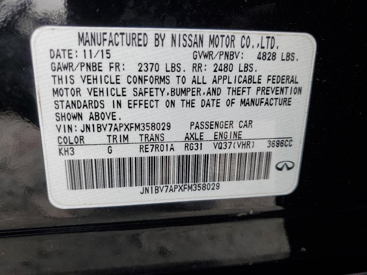 2015 Infiniti Q50 Base VIN: JN1BV7APXFM358029 Lot: 85309435