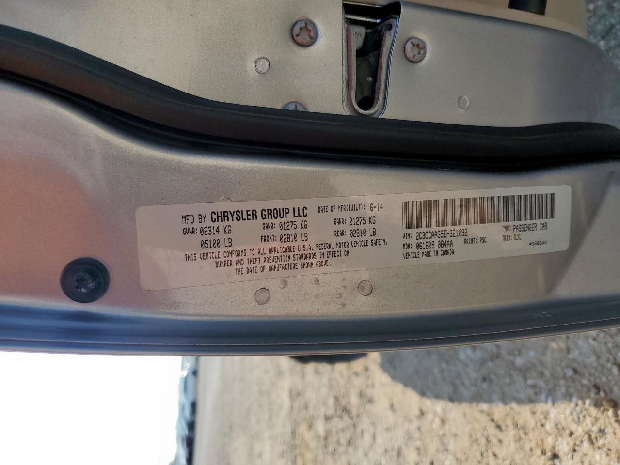 2014 Chrysler 300 VIN: 2C3CCAAG5EH321092 Lot: 90360195