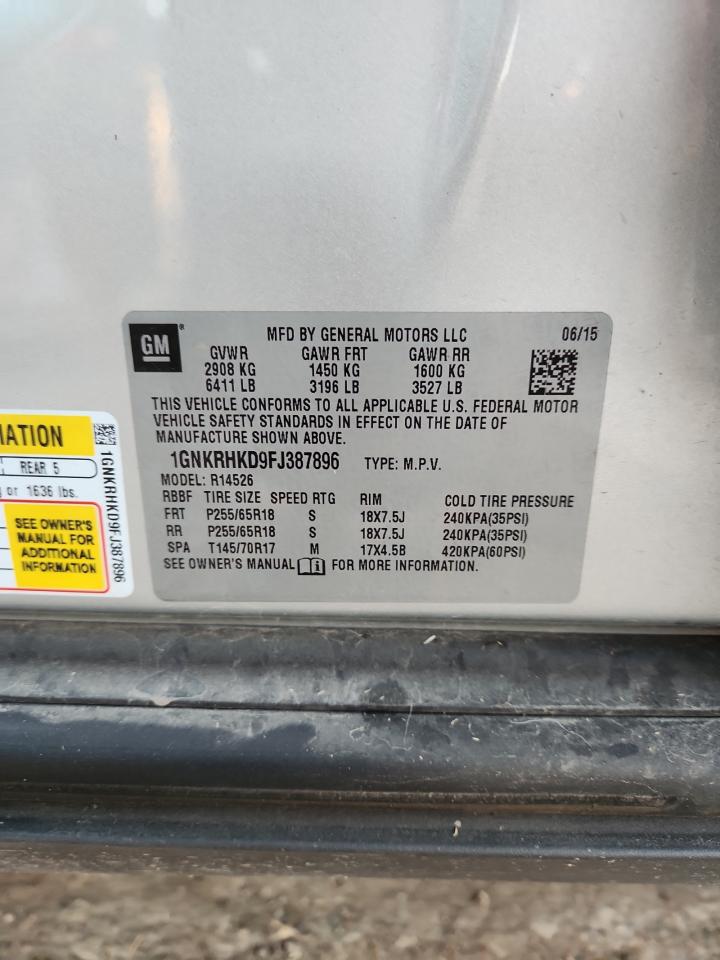 2015 Chevrolet Traverse Lt VIN: 1GNKRHKD9FJ387896 Lot: 84808505