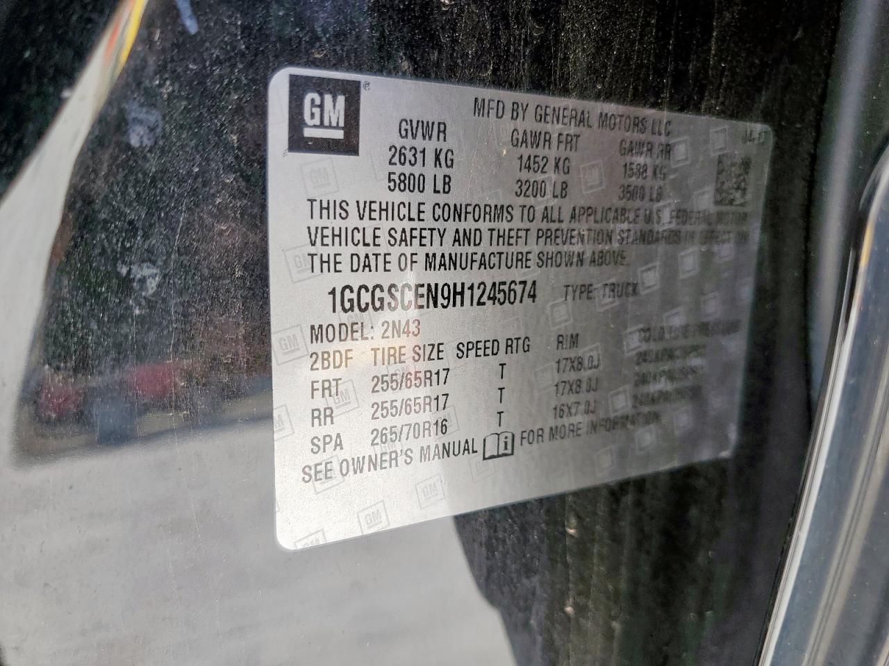 2017 Chevrolet Colorado Lt VIN: 1GCGSCEN9H1245674 Lot: 86116855