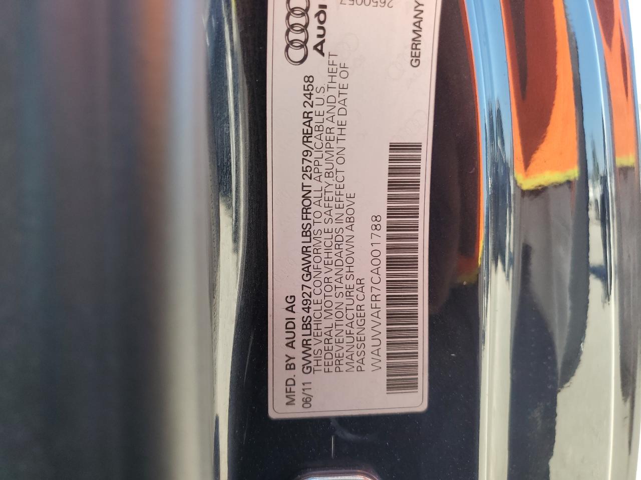 2012 Audi S5 Prestige VIN: WAUVVAFR7CA001788 Lot: 86533395