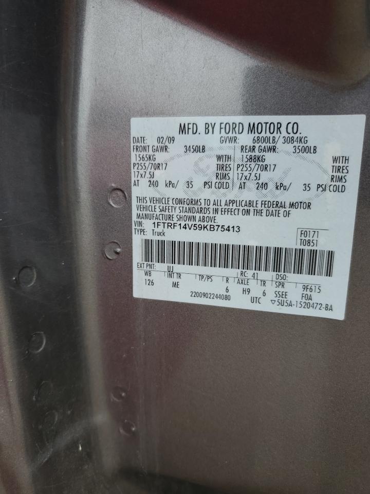2009 Ford F150 VIN: 1FTRF14V59KB75413 Lot: 86185955