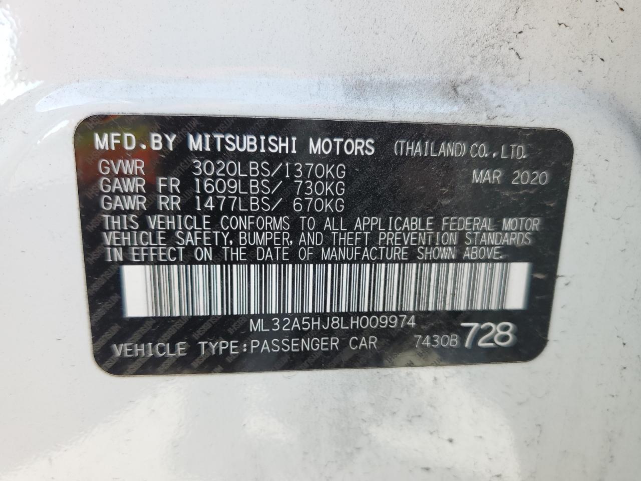 2020 Mitsubishi Mirage Le VIN: ML32A5HJ8LH009974 Lot: 90120845