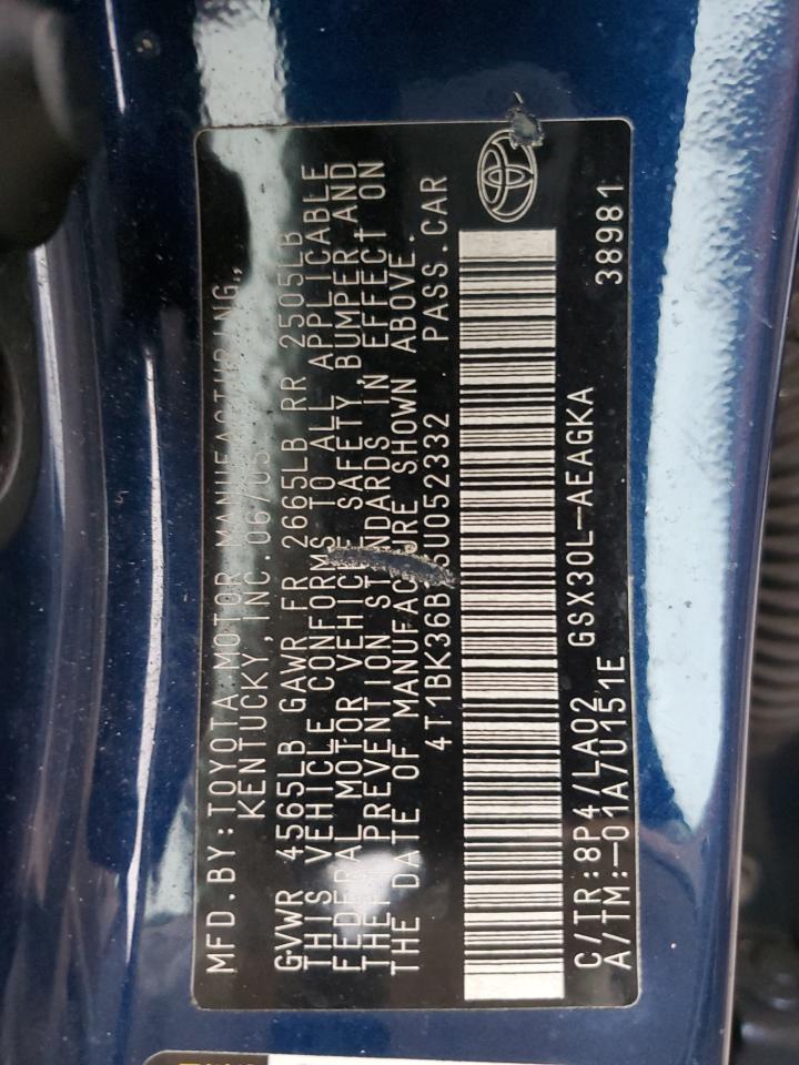 2005 Toyota Avalon Xl VIN: 4T1BK36B75U052332 Lot: 80209235