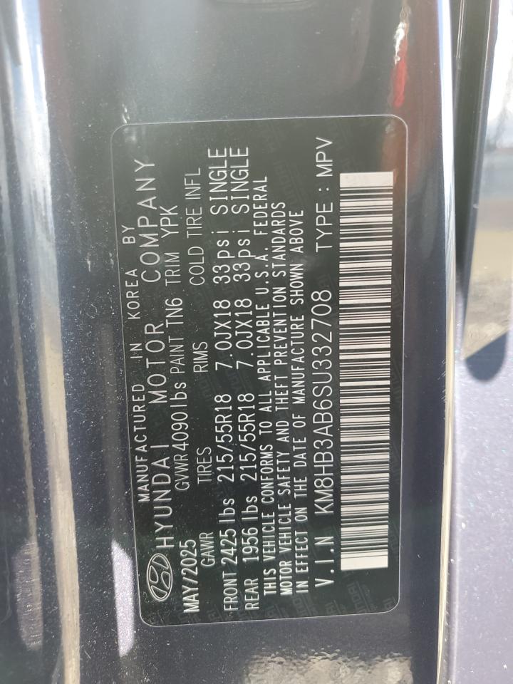 2025 Hyundai Kona Sel VIN: KM8HB3AB6SU332708 Lot: 86665455