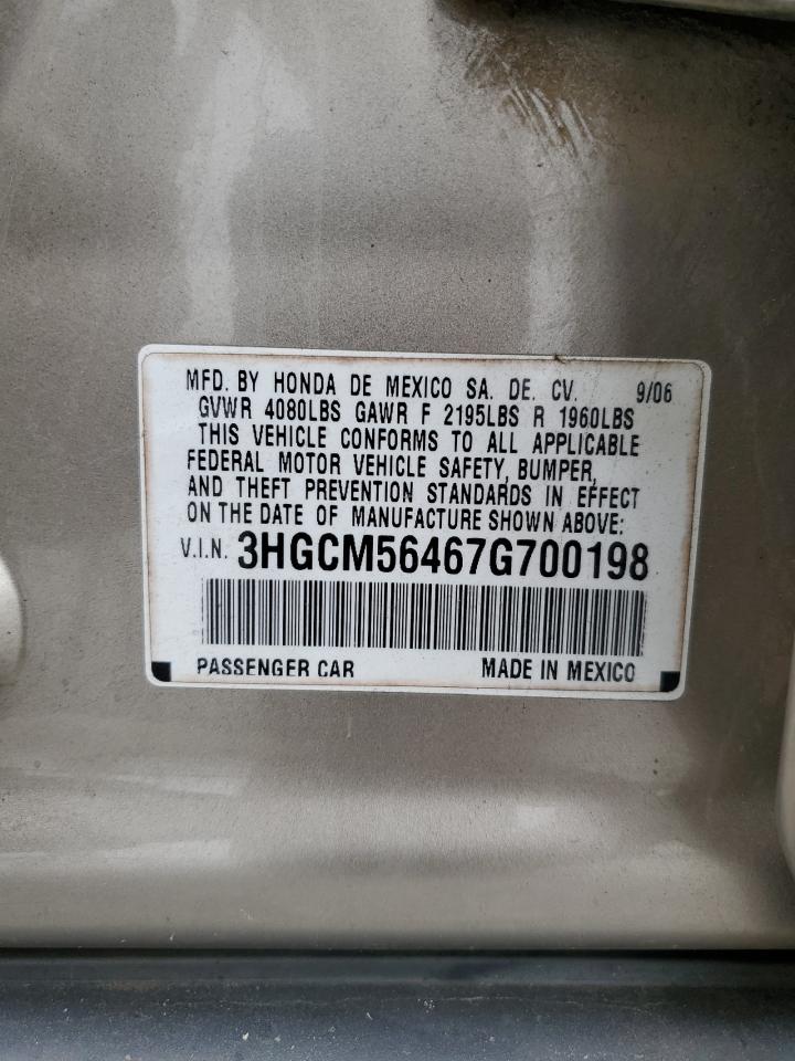 2007 Honda Accord Lx VIN: 3HGCM56467G700198 Lot: 85740445