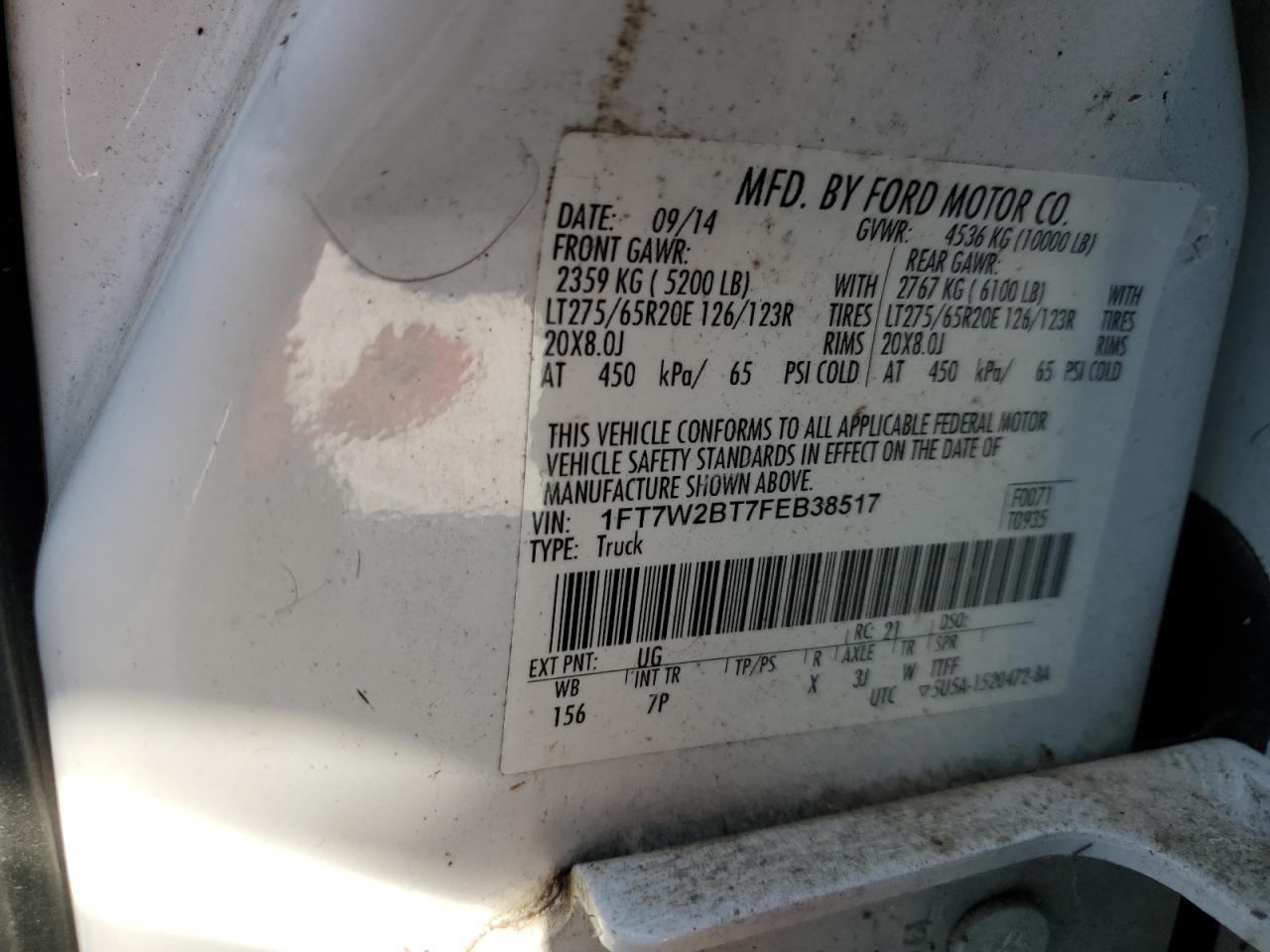 2015 Ford F250 Super Duty VIN: 1FT7W2BT7FEB38517 Lot: 84884315