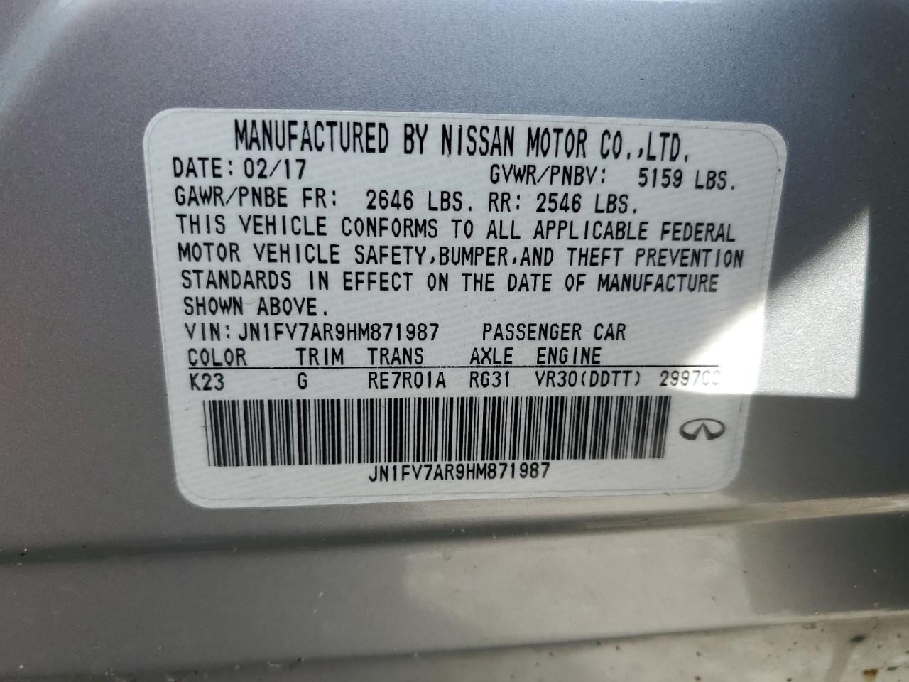 2017 Infiniti Q50 Red Sport 400 VIN: JN1FV7AR9HM871987 Lot: 85094415