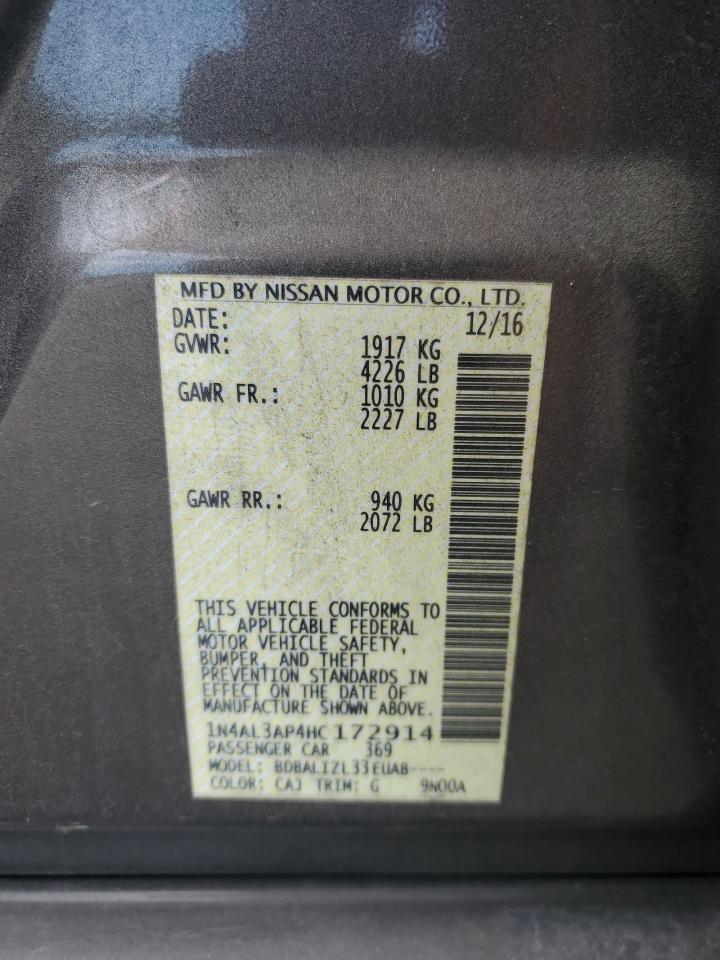 2017 Nissan Altima 2.5 VIN: 1N4AL3AP4HC172914 Lot: 82343635