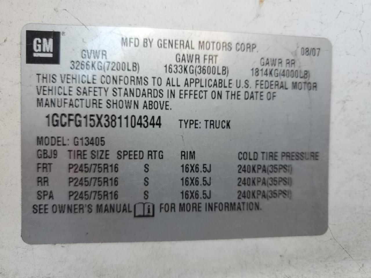 2008 Chevrolet Express 1500 Delivery Van VIN: 1GCFG15X381104344 Lot: 90147215