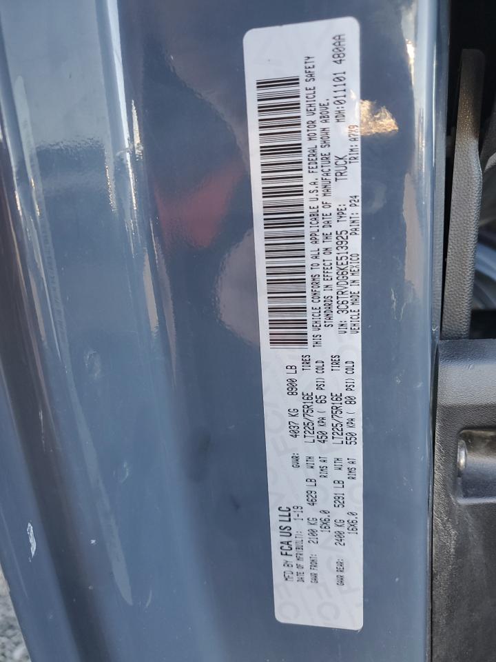 2019 Ram Promaster 2500 2500 High VIN: 3C6TRVDG6KE513925 Lot: 85891665