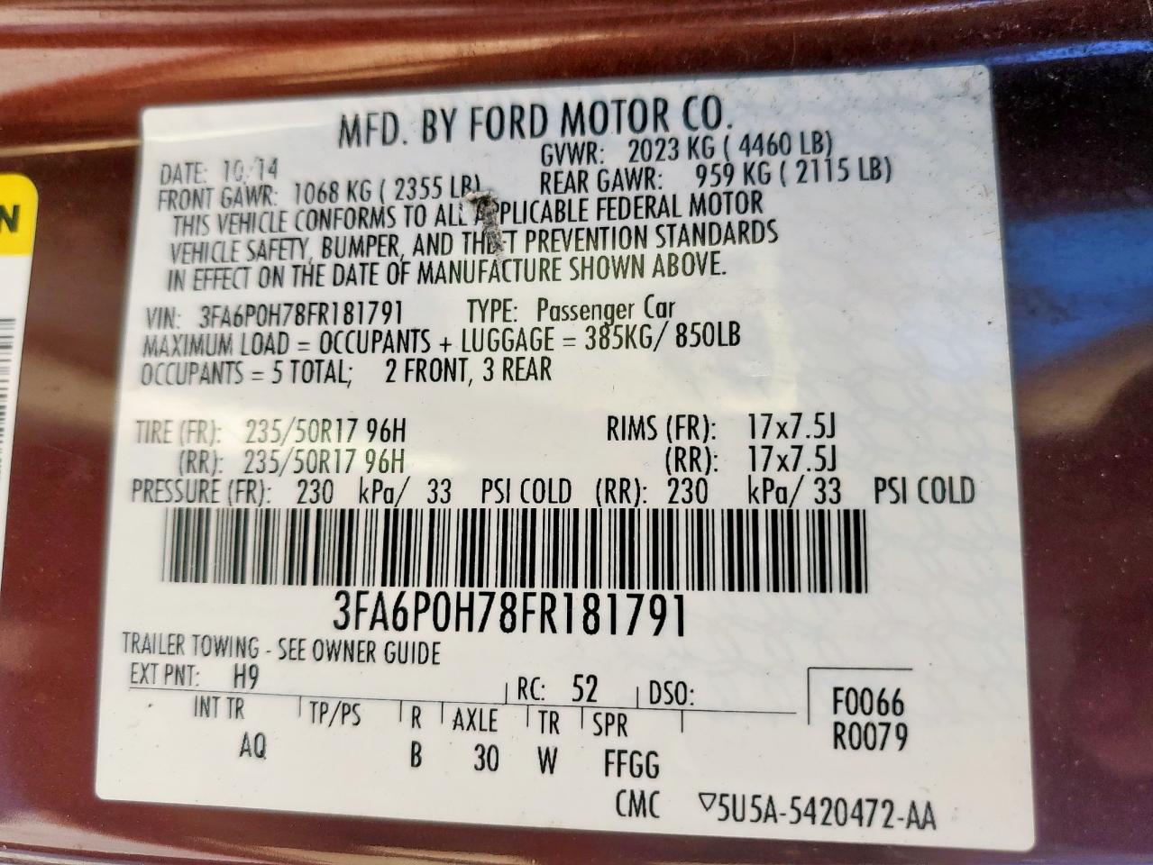 2015 Ford Fusion Se VIN: 3FA6P0H78FR181791 Lot: 86324725