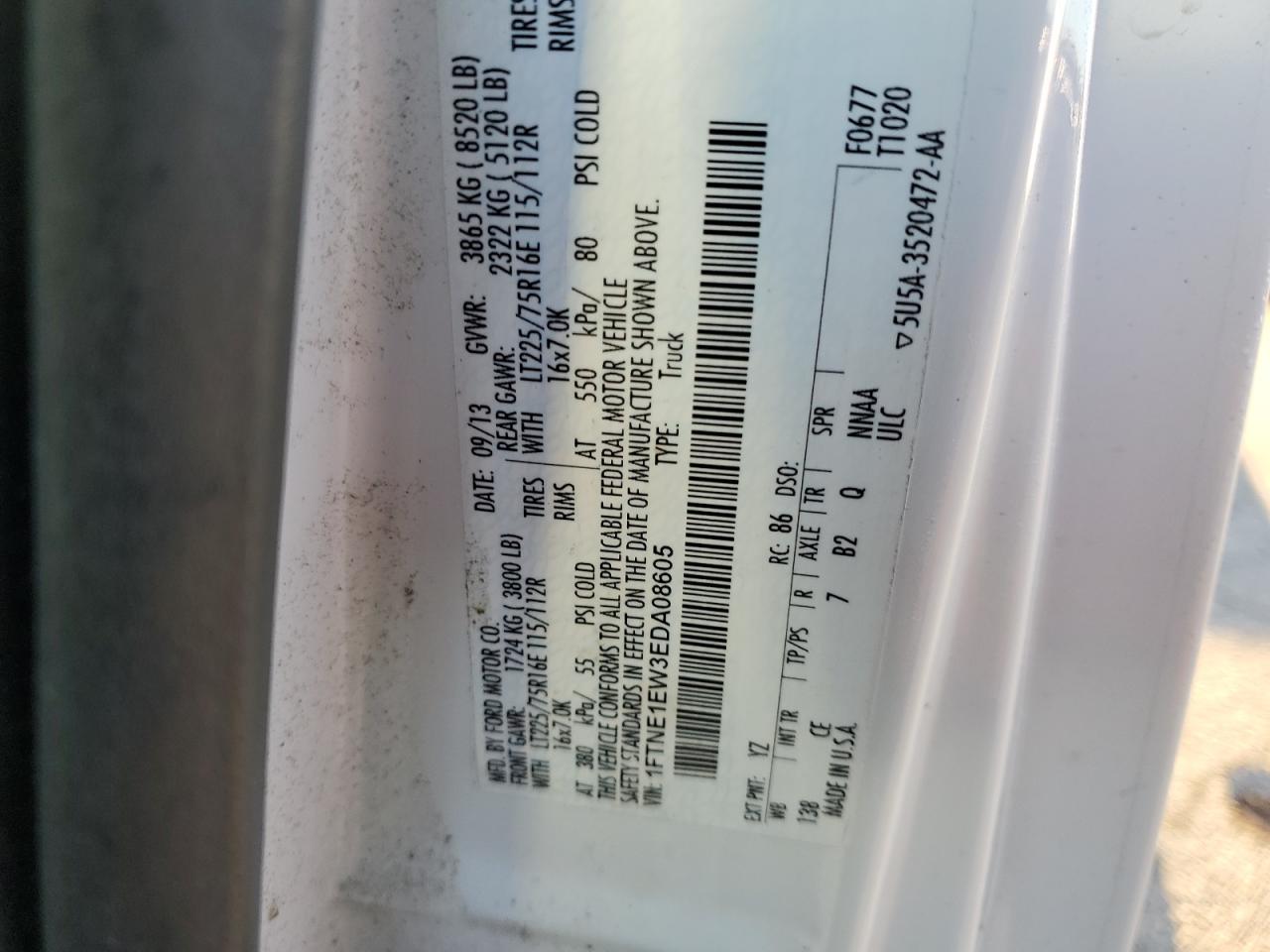 2014 Ford Econoline E150 Van VIN: 1FTNE1EW3EDA08605 Lot: 87107345