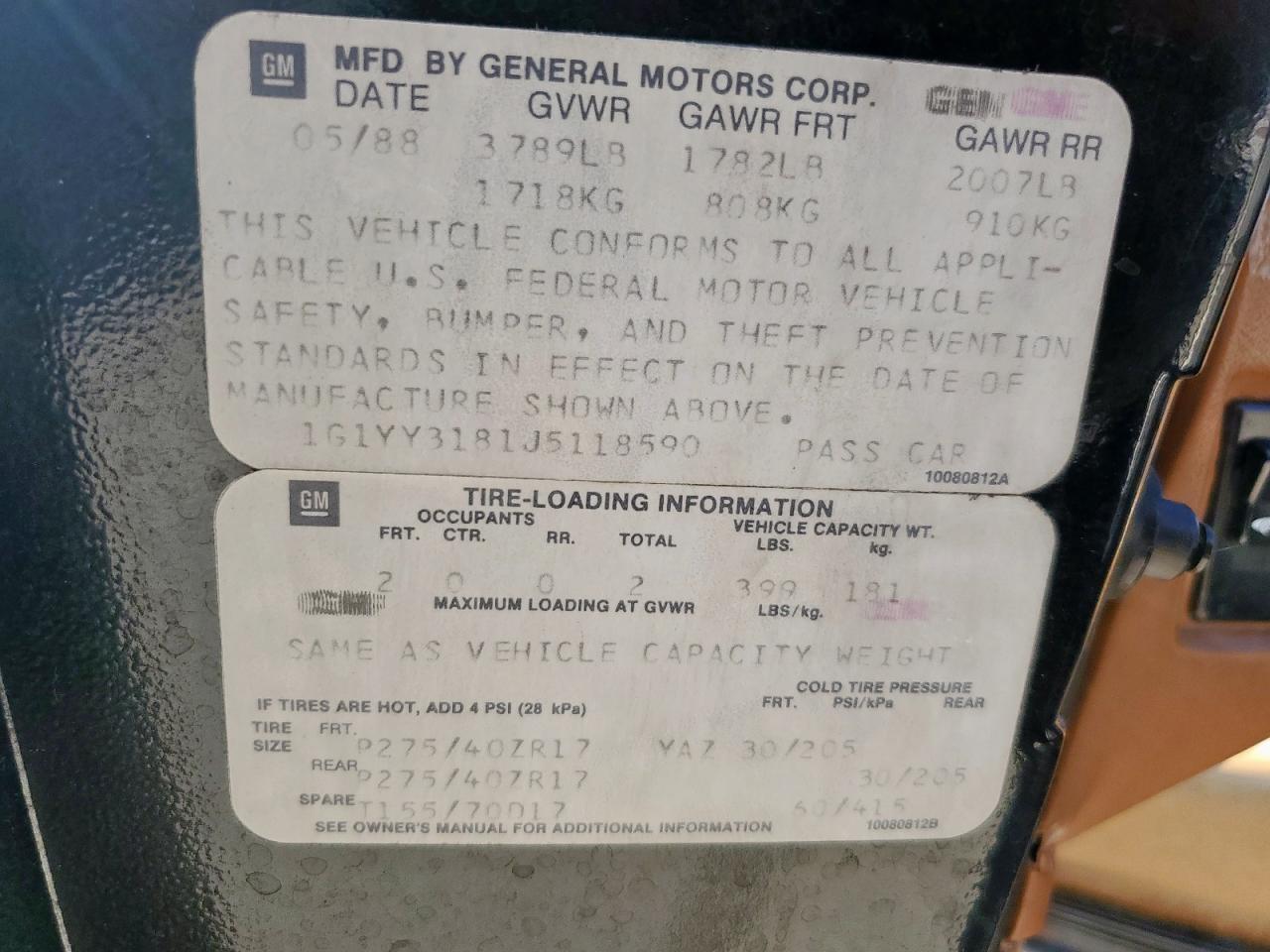 1988 Chevrolet Corvette VIN: 1G1YY3181J5118590 Lot: 82434855