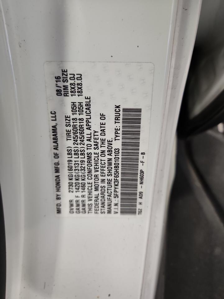 2017 Honda Ridgeline Rtl VIN: 5FPYK3F65HB010103 Lot: 90315325