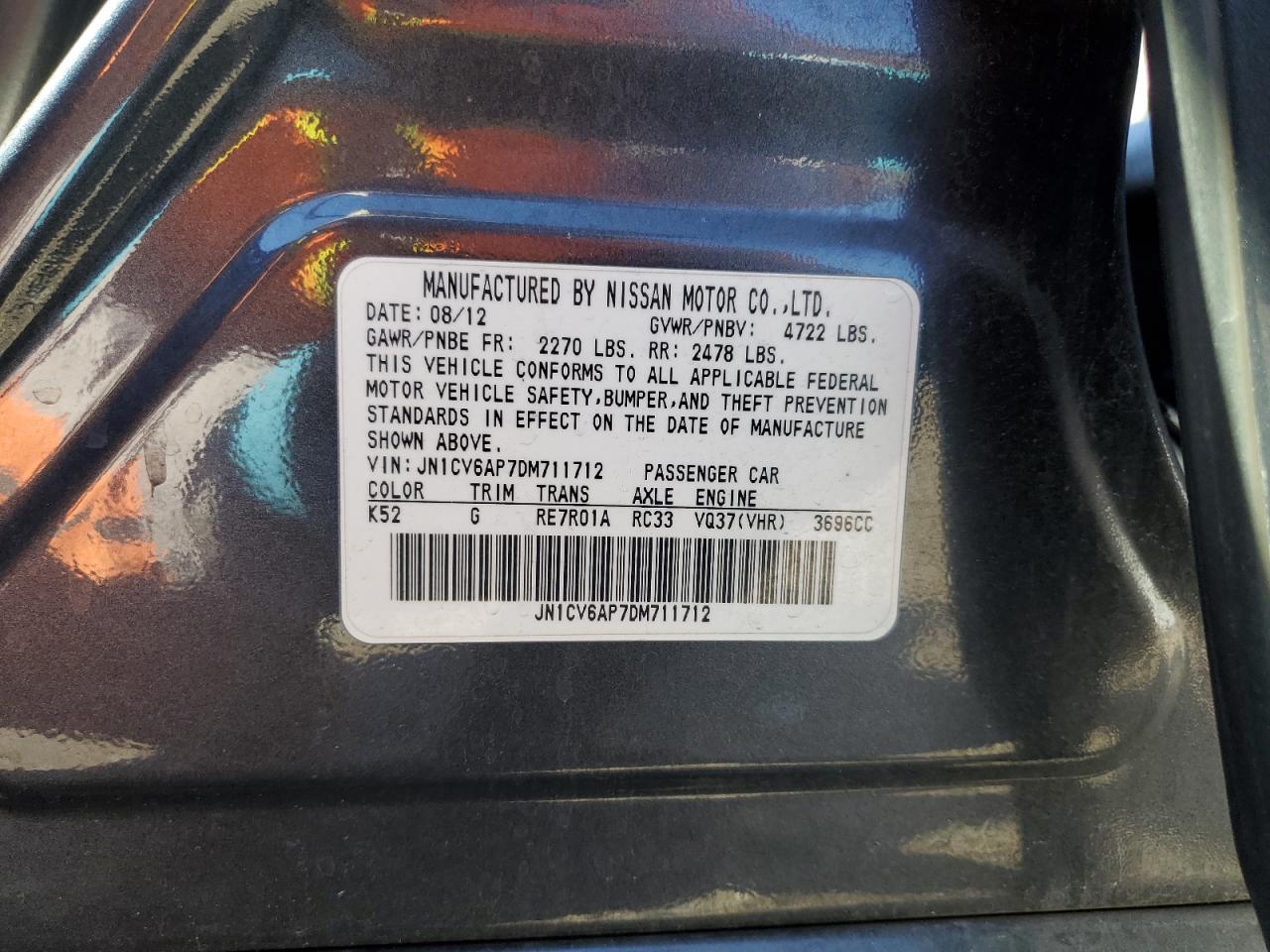 2013 Infiniti G37 Base VIN: JN1CV6AP7DM711712 Lot: 82538725