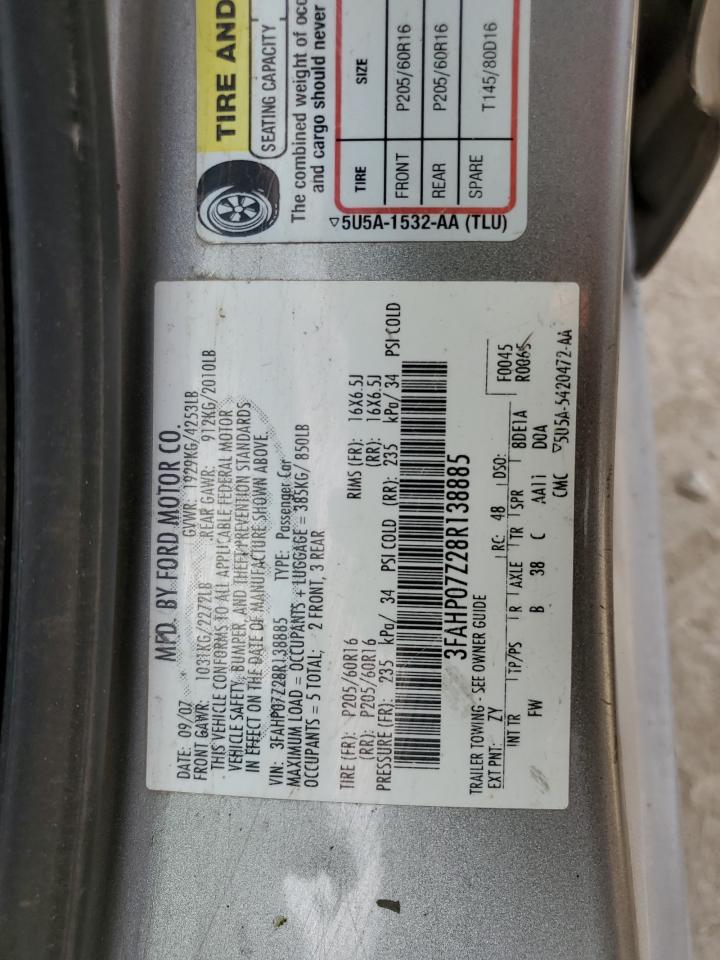 2008 Ford Fusion Se VIN: 3FAHP07Z28R138885 Lot: 85355935