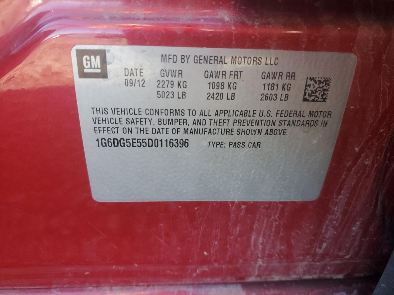 2013 Cadillac Cts Luxury Collection VIN: 1G6DG5E55D0116396 Lot: 80547995