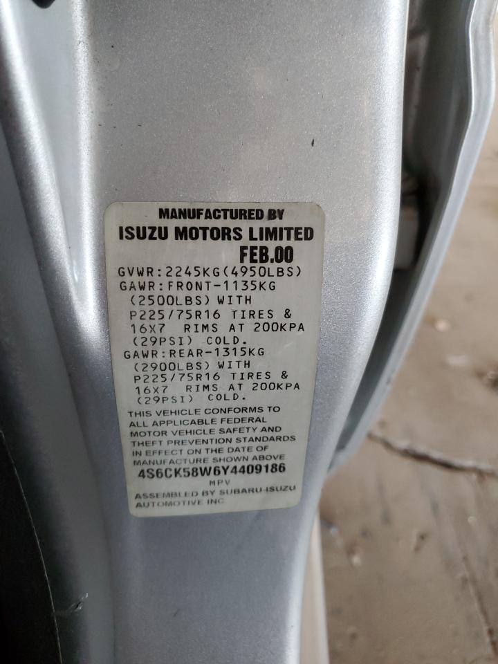 2000 Honda Passport Ex VIN: 4S6CK58W6Y4409186 Lot: 82193655