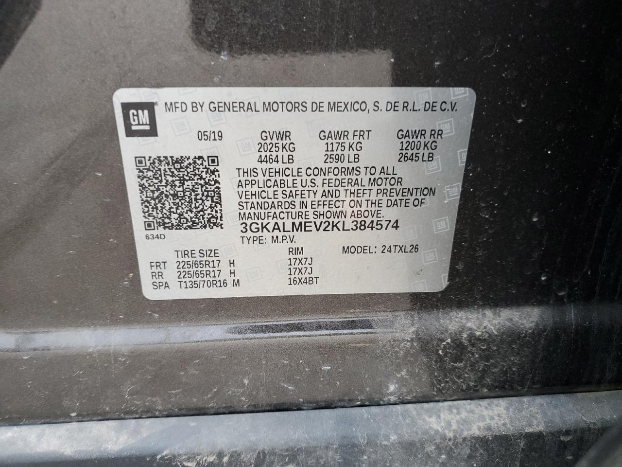 2019 GMC Terrain Sle VIN: 3GKALMEV2KL384574 Lot: 82518225