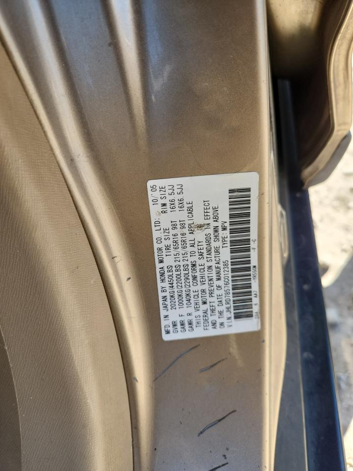 2006 Honda Cr-V Lx VIN: JHLRD78576C012385 Lot: 86853425