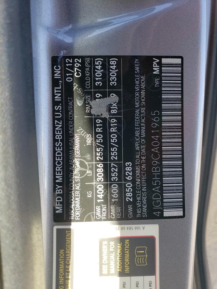 2012 Mercedes-Benz Ml 350 4Matic VIN: 4JGDA5HB9CA041965 Lot: 82276245