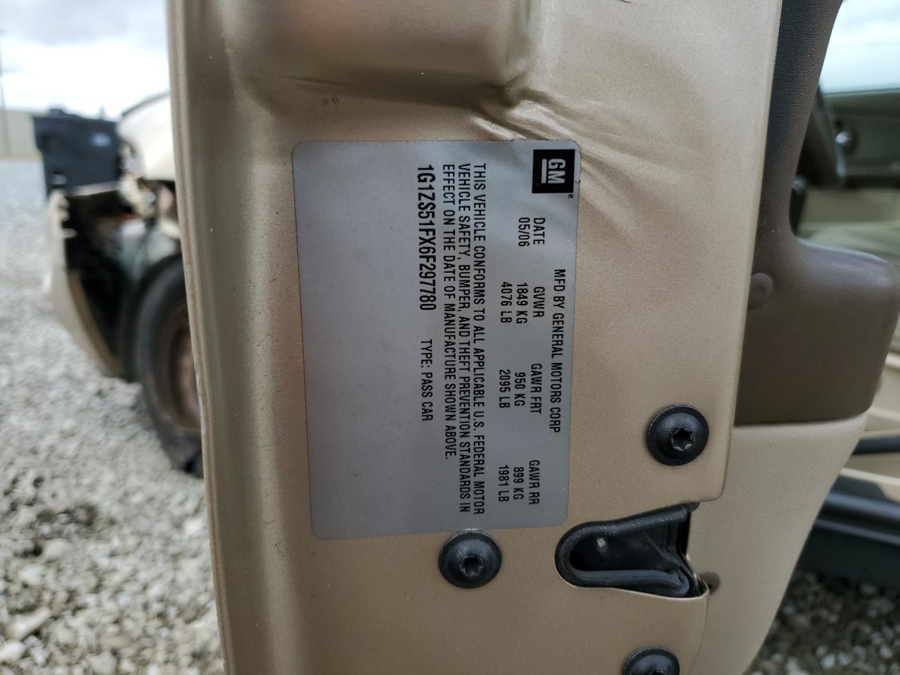 2006 Chevrolet Malibu Ls VIN: 1G1ZS51FX6F297780 Lot: 85570465