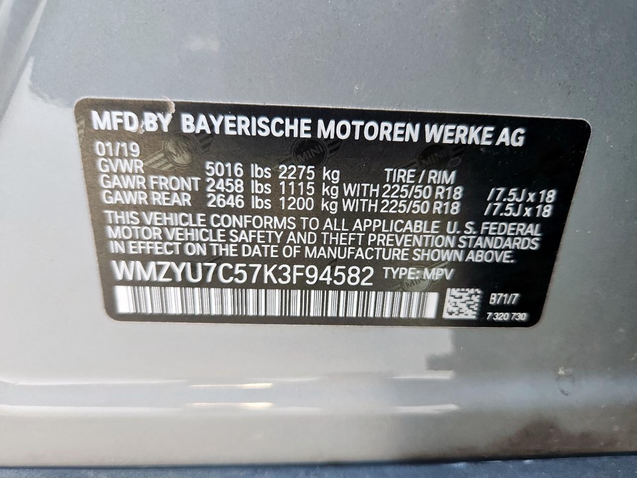 2019 Mini Cooper S E Countryman All4 VIN: WMZYU7C57K3F94582 Lot: 84954945