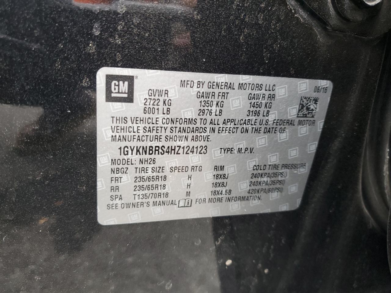 2017 Cadillac Xt5 Luxury VIN: 1GYKNBRS4HZ124123 Lot: 81958645