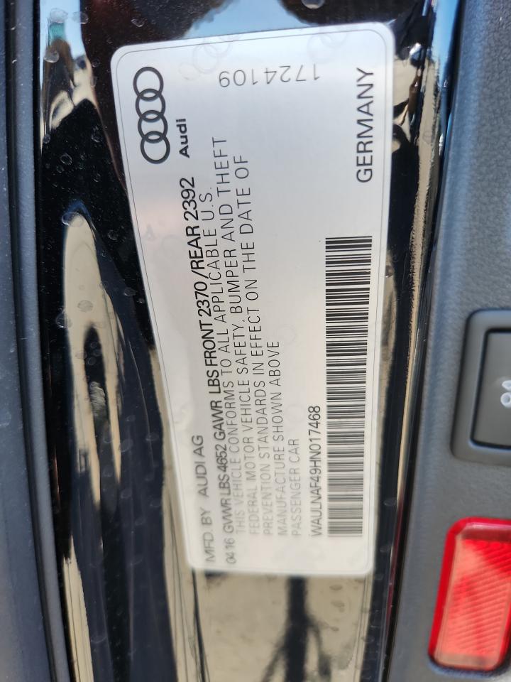 2017 Audi A4 Premium Plus VIN: WAULNAF49HN017468 Lot: 87264645