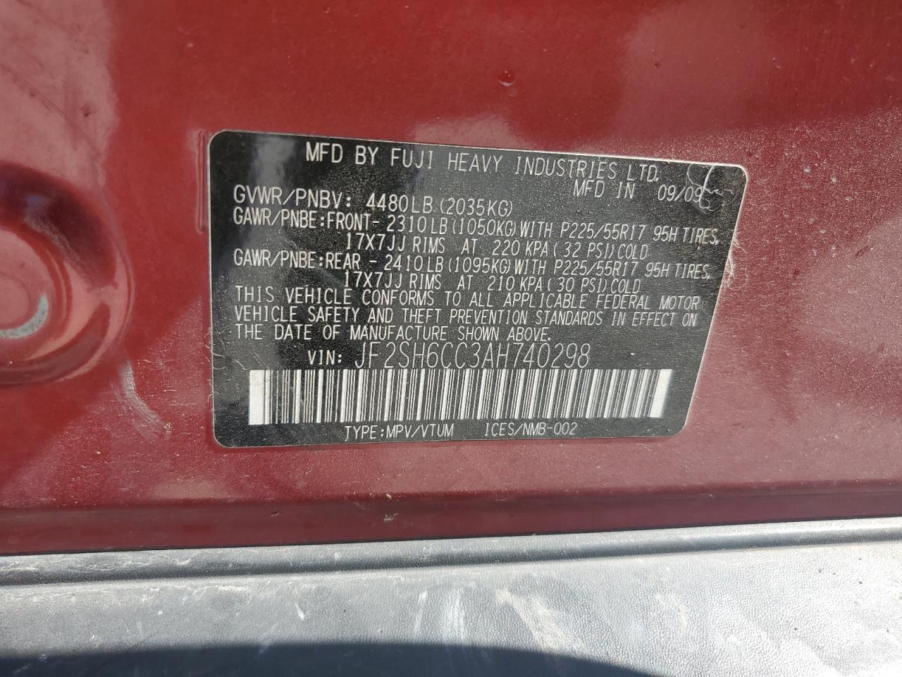 2010 Subaru Forester 2.5X Premium VIN: JF2SH6CC3AH740298 Lot: 86878435