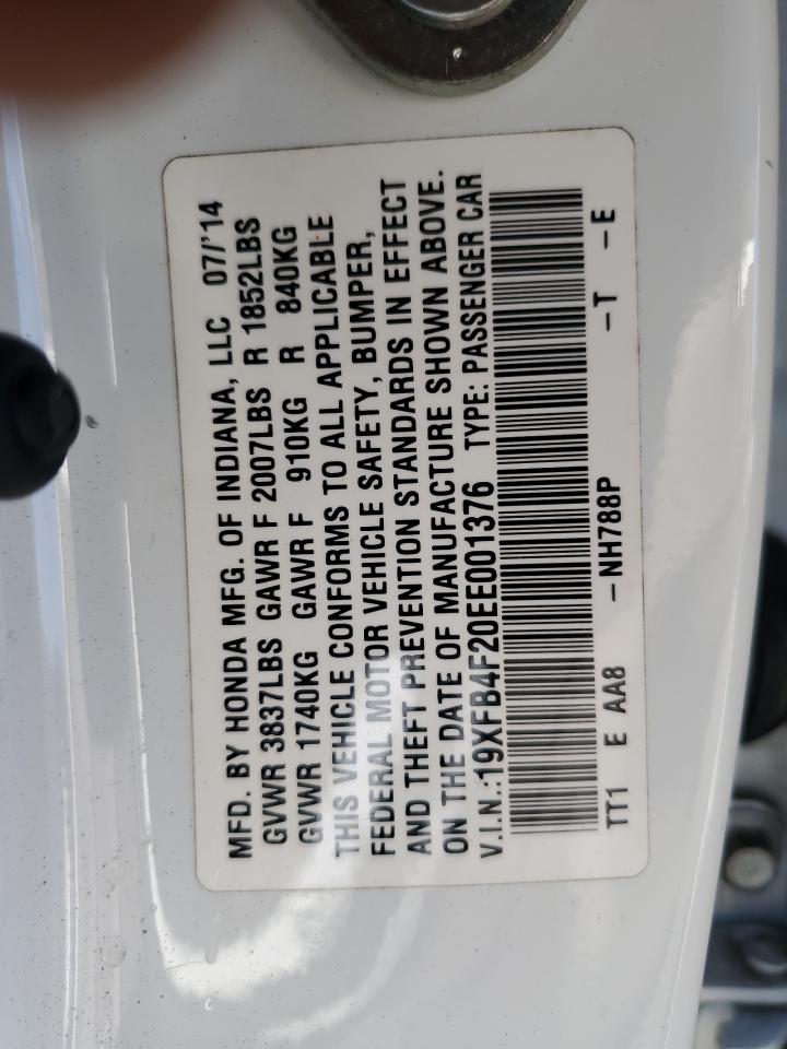 2014 Honda Civic Hybrid VIN: 19XFB4F20EE001376 Lot: 86827165
