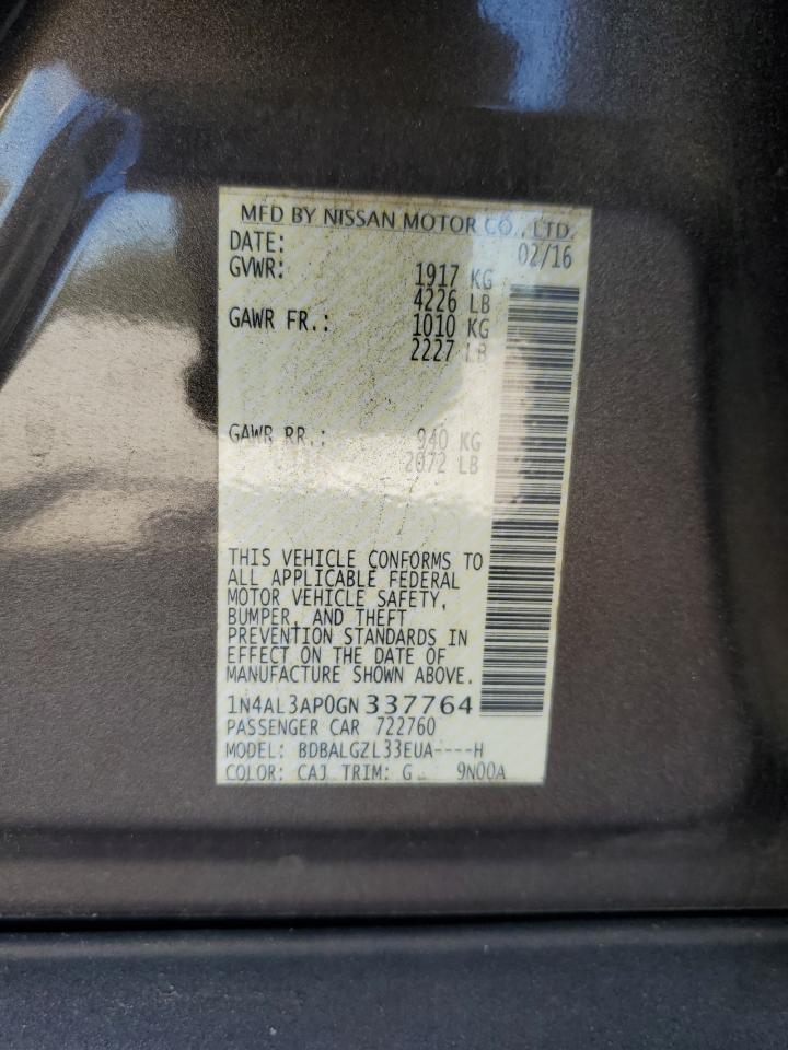 2016 Nissan Altima 2.5 VIN: 1N4AL3AP0GN337764 Lot: 86264065