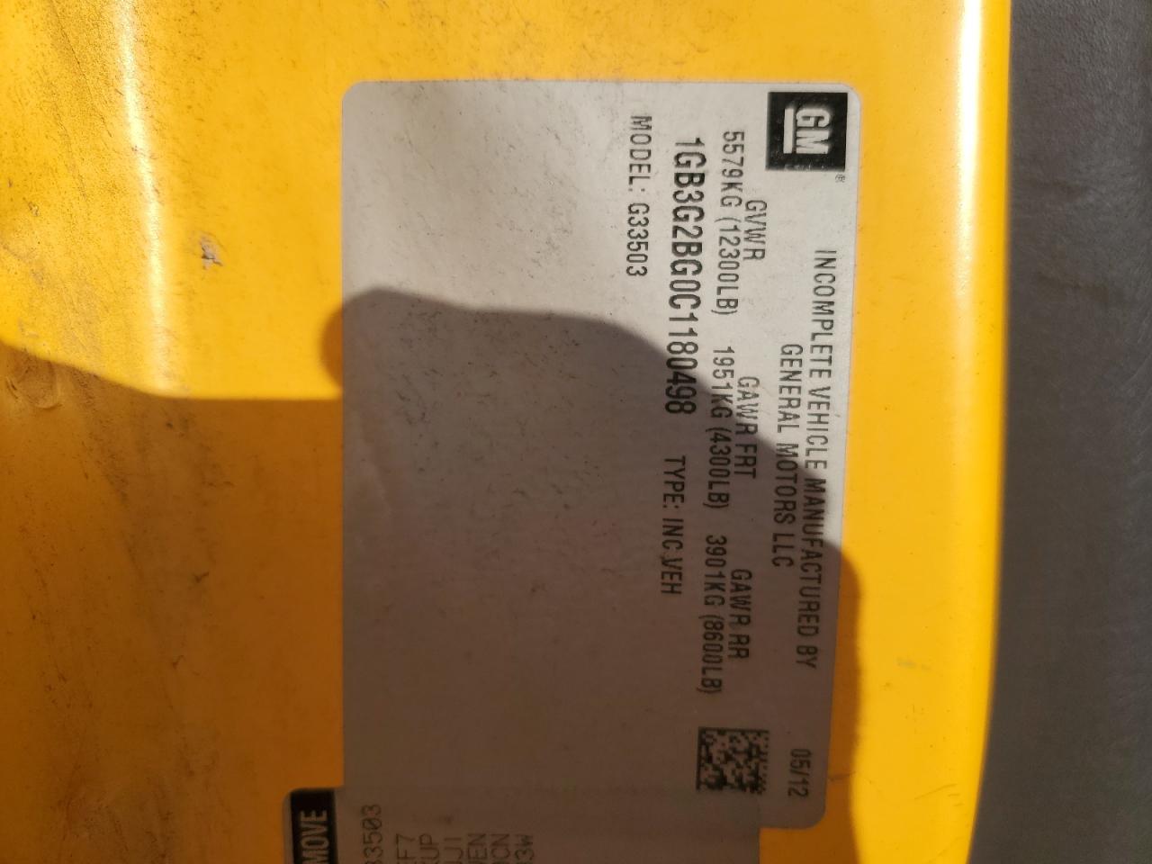 2012 Thomas Minotour G3500 - School Bus VIN: 1GB3G2BG0C1180498 Lot: 85953005