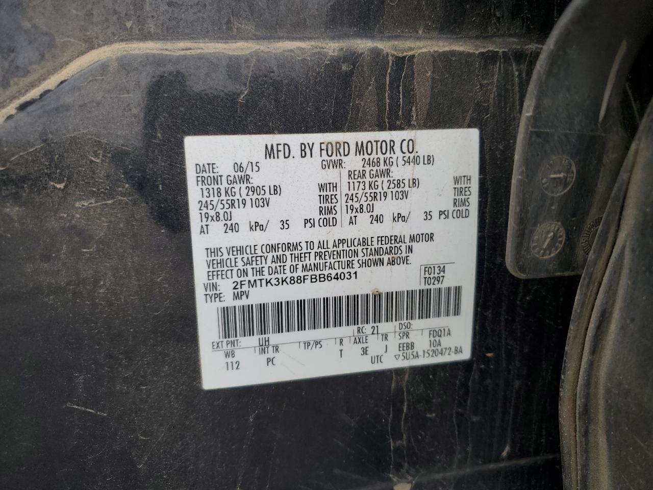 2015 Ford Edge Titanium VIN: 2FMTK3K88FBB64031 Lot: 90850935