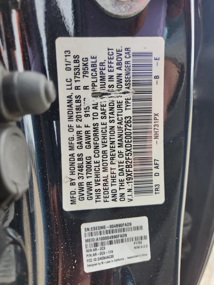 2013 Honda Civic Lx VIN: 19XFB2F5XDE007263 Lot: 85168035