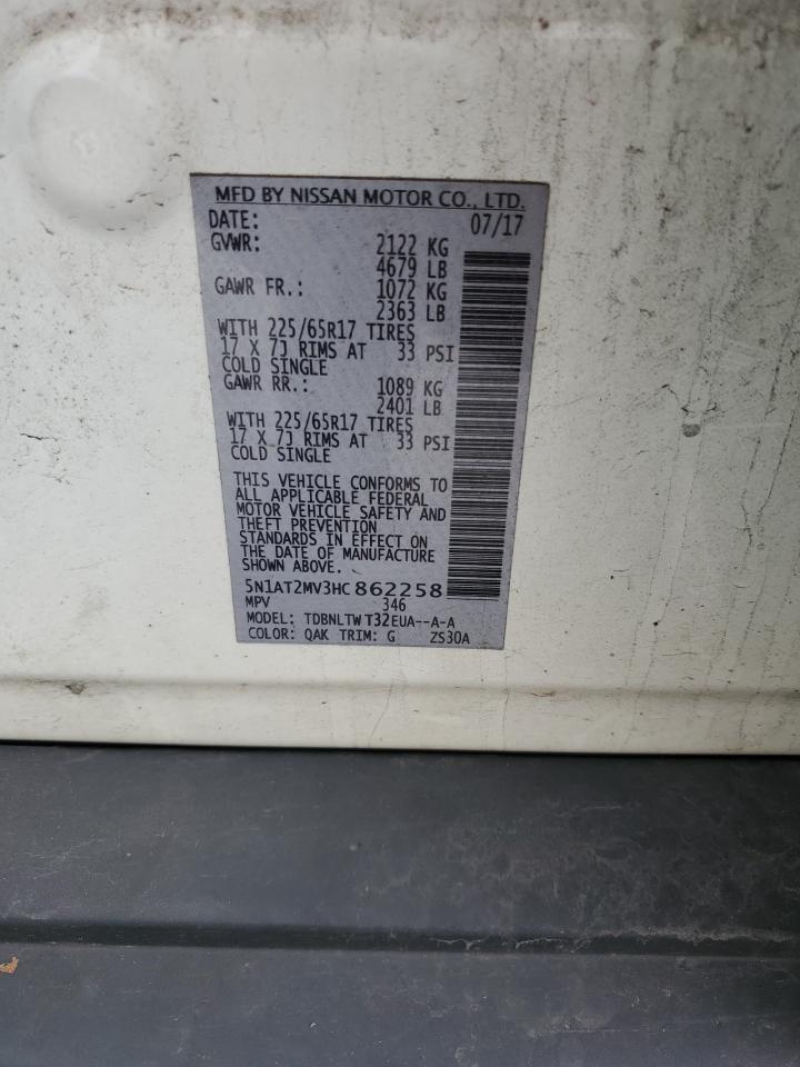 2017 Nissan Rogue Sv VIN: 5N1AT2MV3HC862258 Lot: 82235335